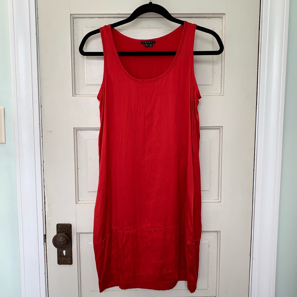 Theory red silk shift tank dress